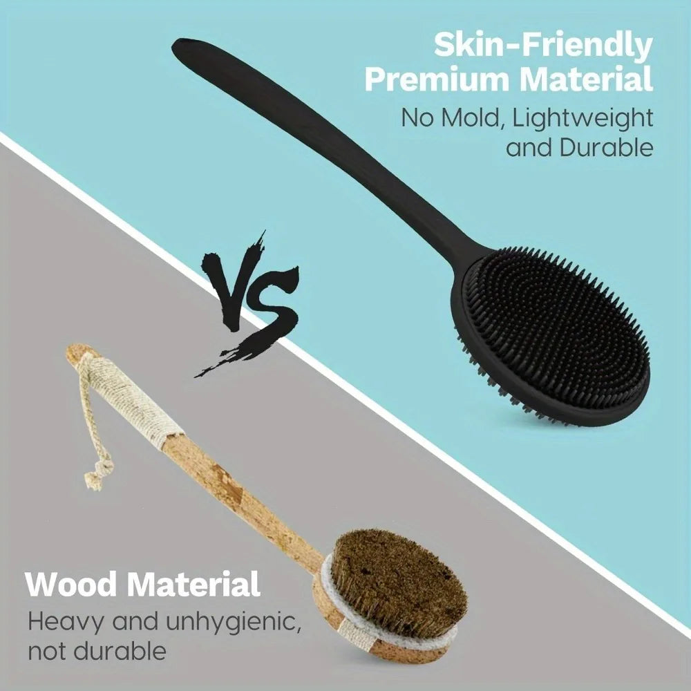 Cepillo de silicona para la espalda, para ducha, mango largo, limpieza profunda corporal y exfoliante, masaje de doble cara, suave B