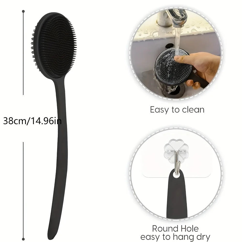 Cepillo de silicona para la espalda, para ducha, mango largo, limpieza profunda corporal y exfoliante, masaje de doble cara, suave B