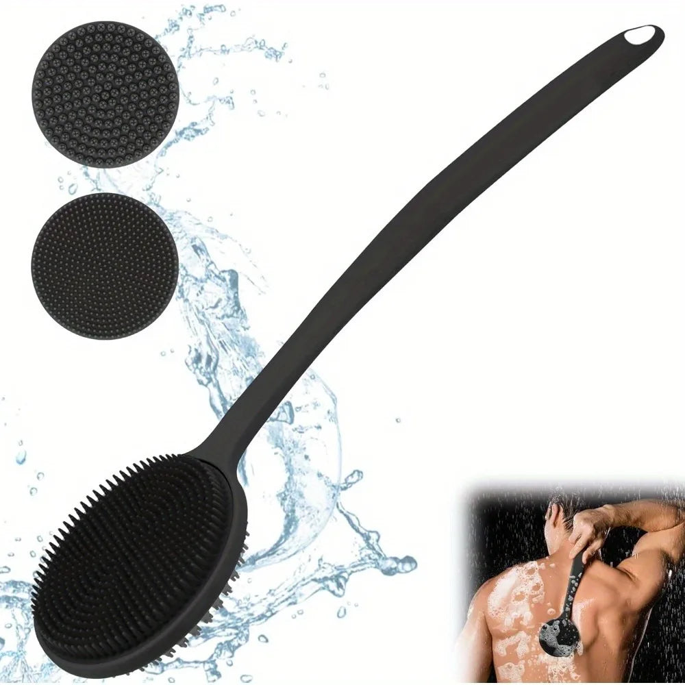 Cepillo de silicona para la espalda, para ducha, mango largo, limpieza profunda corporal y exfoliante, masaje de doble cara, suave B