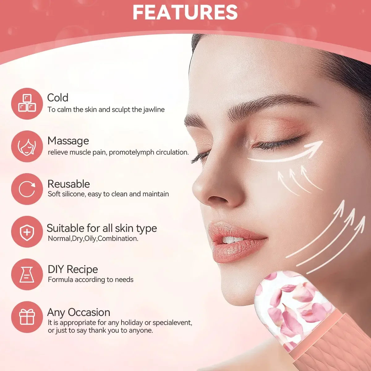 Rodillo de hielo facial y juego de herramientas Gua Sha de acero inoxidable, masajeador facial, rodillo de hielo, herramienta para el cuidado de la piel, set de belleza, herramienta de contorno y lifting.
