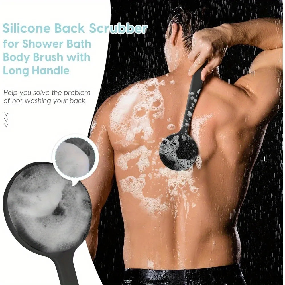Cepillo de silicona para la espalda, para ducha, mango largo, limpieza profunda corporal y exfoliante, masaje de doble cara, suave B