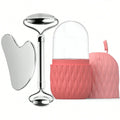 Rodillo de hielo facial y juego de herramientas Gua Sha de acero inoxidable, masajeador facial, rodillo de hielo, herramienta para el cuidado de la piel, set de belleza, herramienta de contorno y lifting.