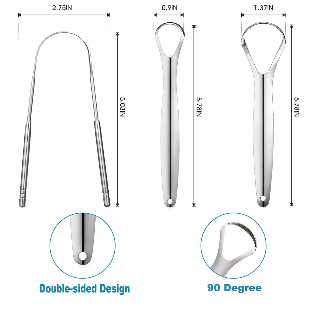 Tongue Scraper for Adults 3 Pcs Metal Tongue Cleaner with Silver Storage Case Stainless Steel Mouth Scrubber for Fresh Breath
