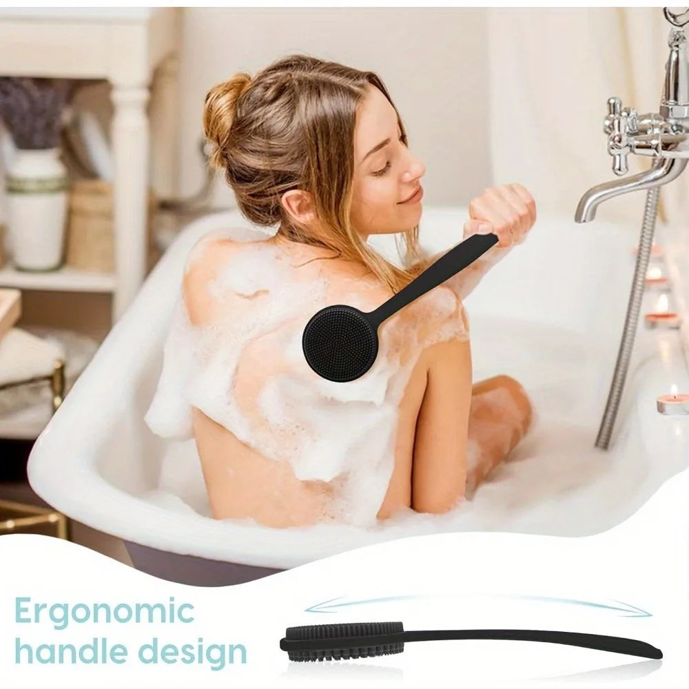 Cepillo de silicona para la espalda, para ducha, mango largo, limpieza profunda corporal y exfoliante, masaje de doble cara, suave B